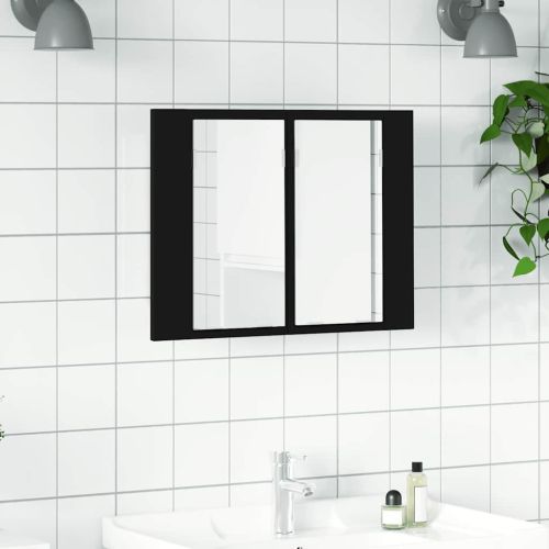 Шкаф с LED огледало за баня, черно, 60x12x45 см, акрил