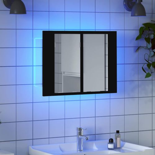 Шкаф с LED огледало за баня, черно, 60x12x45 см, акрил