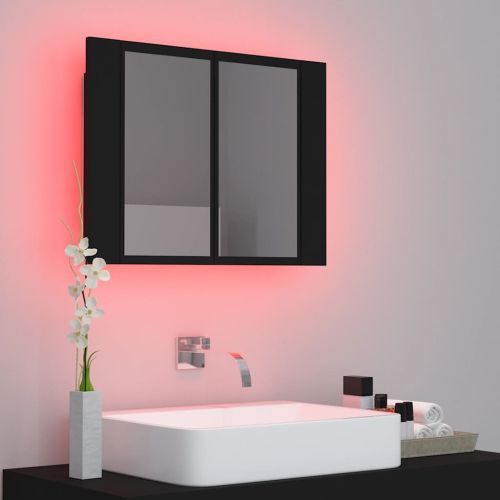 Шкаф с LED огледало за баня, черно, 60x12x45 см, акрил
