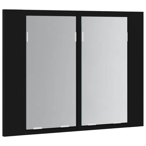 Шкаф с LED огледало за баня, черно, 60x12x45 см, акрил