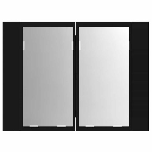 Шкаф с LED огледало за баня, черно, 60x12x45 см, акрил