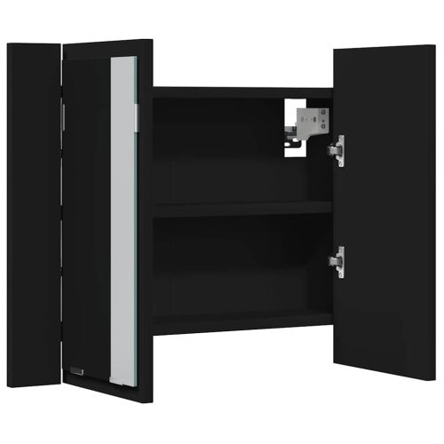 Шкаф с LED огледало за баня, черно, 60x12x45 см, акрил