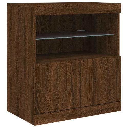 Сайдборд с LED светлини, кафяв дъб, 60x37x67 см