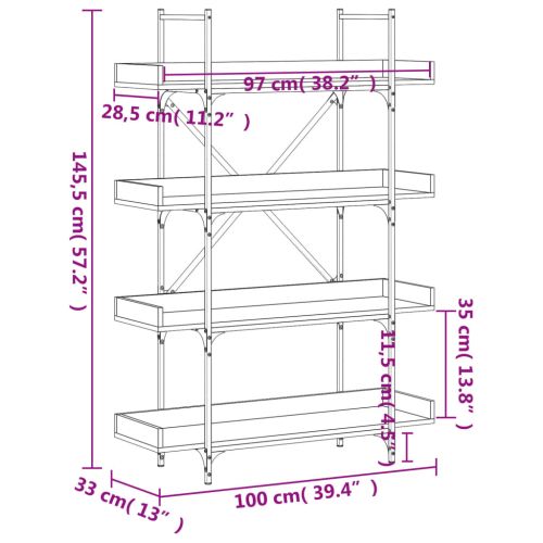 Библиотека 4 рафта сонома дъб 100x33x145,5 см инженерно дърво