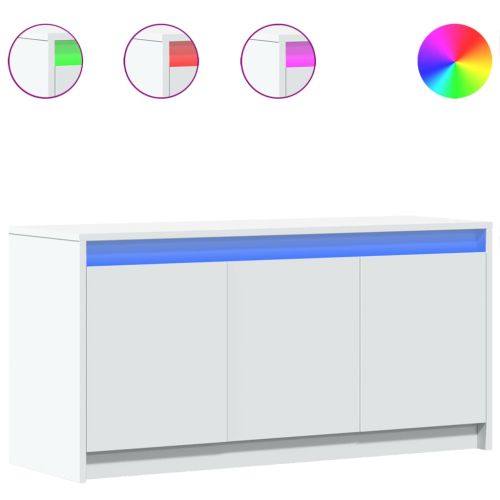 ТВ шкаф с LED, бял, 100x34x50 см, инженерно дърво