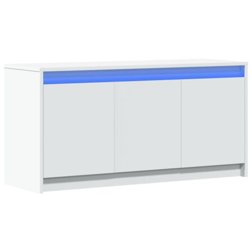 ТВ шкаф с LED, бял, 100x34x50 см, инженерно дърво