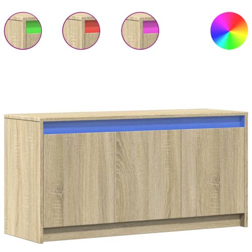 ТВ шкаф с LED, сонома дъб, 100x34x50 см, инженерно дърво