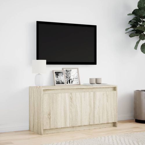 ТВ шкаф с LED, сонома дъб, 100x34x50 см, инженерно дърво