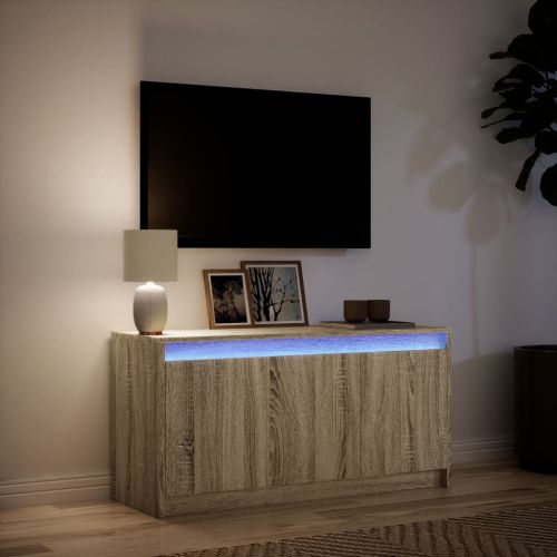 ТВ шкаф с LED, сонома дъб, 100x34x50 см, инженерно дърво