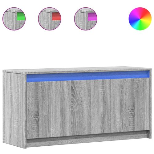 ТВ шкаф с LED, сив сонома, 100x34x50 см, инженерно дърво