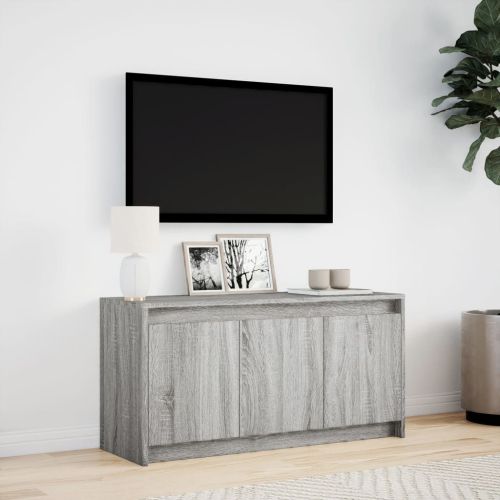 ТВ шкаф с LED, сив сонома, 100x34x50 см, инженерно дърво