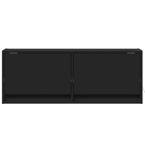 Стенен ТВ шкаф с LED осветление, черен, 100x31x38 см