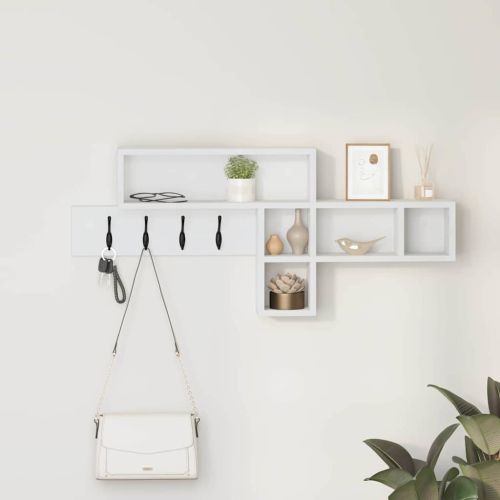 Стенен закачалка за палта с рафт Бяло 100 x 12 x 43,5 см