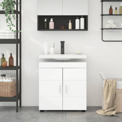 Комплект шкафове за баня TULUM Лъскаво бяло 60 x 34 x 63 см