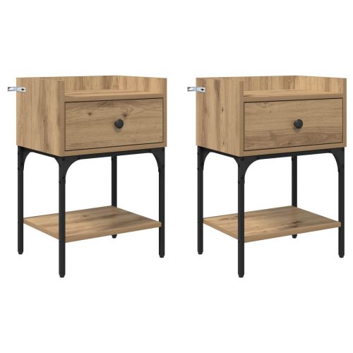 Нощно шкафче 2 pcs Дъб 40 x 29 x 60 см Инженерно дърво
