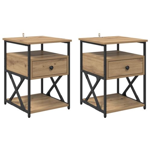 Нощен шкаф с чекмедже 2 pcs Дъб 40 x 42 x 55 см Инженерно дърво