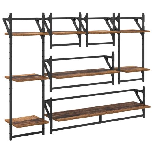 Комплект стенни рафтове 6 pcs Старо дърво 100 x 25 x 30 cm