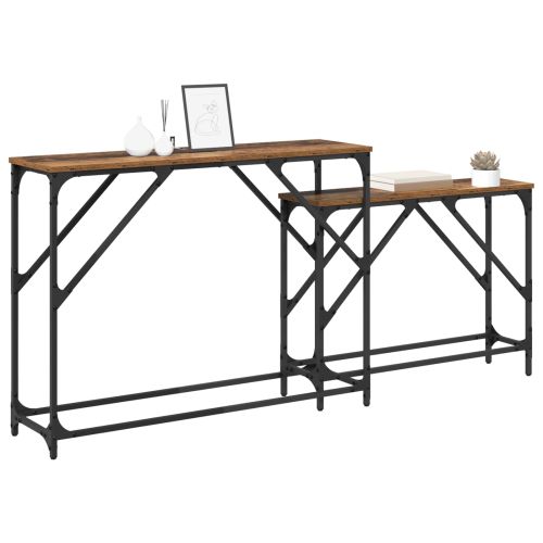 Конзолна маса 2 pcs Старо дърво 100 x 28 x 75 см