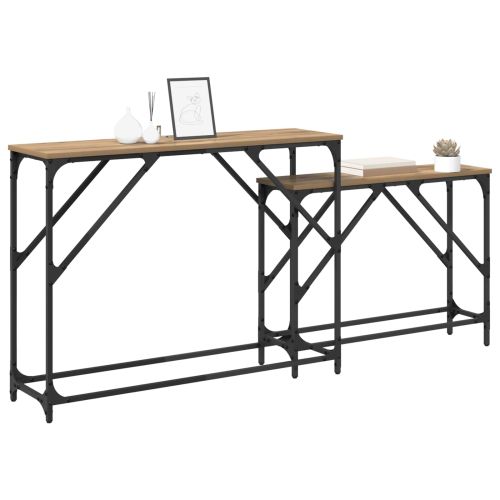 Конзолна маса 2 pcs Дъб 100 x 28 x 75 см Инженерно дърво