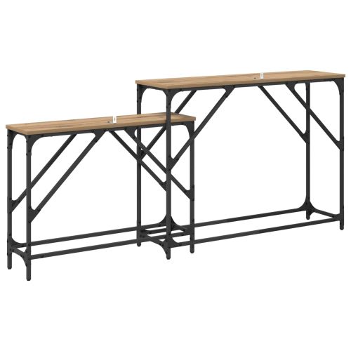 Конзолна маса 2 pcs Дъб 100 x 28 x 75 см Инженерно дърво