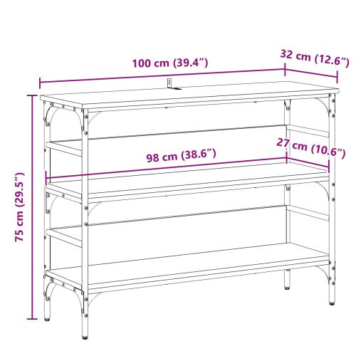 Конзолна маса с рафт Черен дъб 100 x 32 x 75 см Инженерно дърво