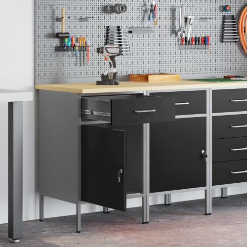 Работен кабинет с чекмедже 2 pcs Черен и Сив 100 x 55 x 85 см