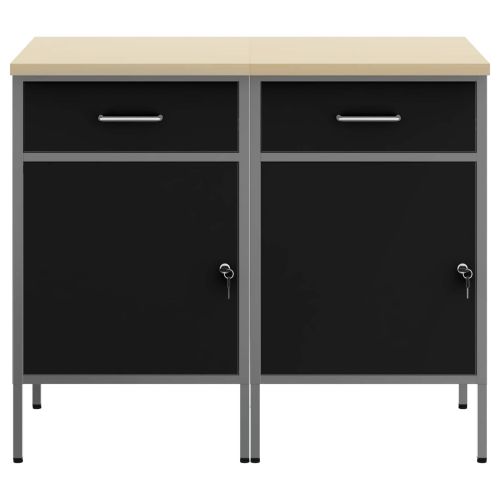 Работен кабинет с чекмедже 2 pcs Черен и Сив 100 x 55 x 85 см
