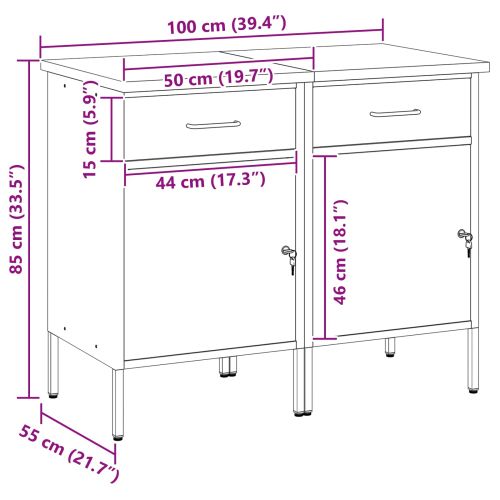 Работен кабинет с чекмедже 2 pcs Черен и Сив 100 x 55 x 85 см