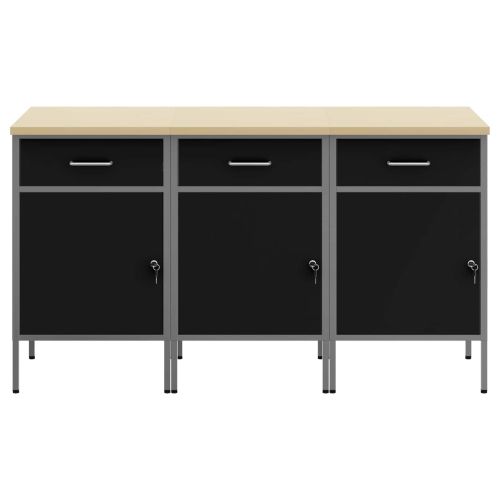 Работен кабинет с чекмедже 3 pcs Черен и Сив 150 x 55 x 85 см