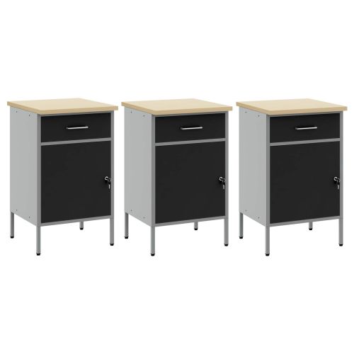 Работен кабинет с чекмедже 3 pcs Черен и Сив 150 x 55 x 85 см