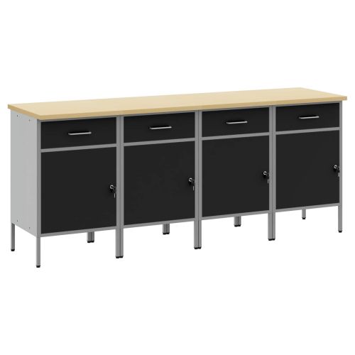 Работен кабинет с чекмедже 4 pcs Черен и Сив 200 x 55 x 85 см