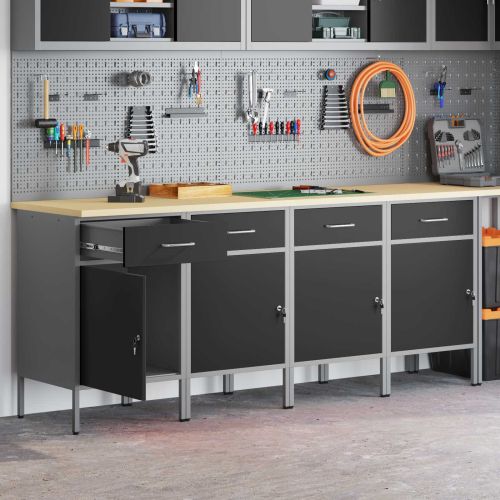 Работен кабинет с чекмедже 4 pcs Черен и Сив 200 x 55 x 85 см