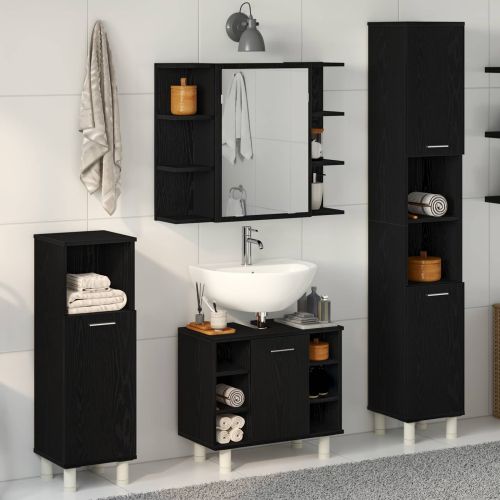 Комплект мебели за баня с рафт 4 pcs Черно 30 x 30 x 179,5 см