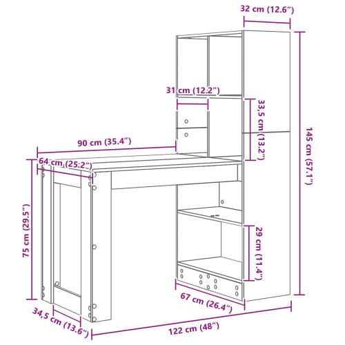 Бюро с рафт Бяло 122 x 67 x 145 см Инженерно дърво