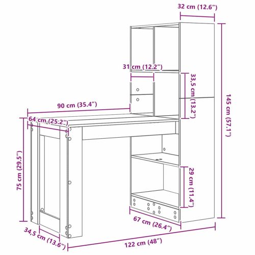 Бюро с рафт Бяло 122 x 67 x 145 см Инженерно дърво
