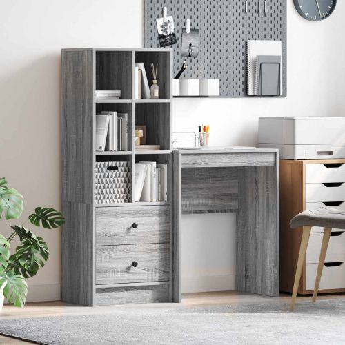 Бюро с чекмедже с рафт със съхранение 2 pcs Сив Сонома