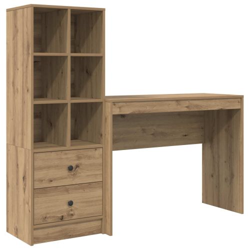Бюро с чекмедже с рафт със съхранение 2 pcs Дъб