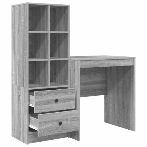 Бюро с чекмедже с рафт със съхранение 2 pcs Сив Сонома