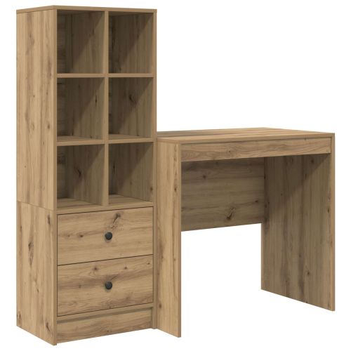 Бюро с чекмедже с рафт със съхранение 2 pcs Дъб
