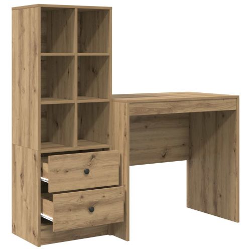 Бюро с чекмедже с рафт със съхранение 2 pcs Дъб