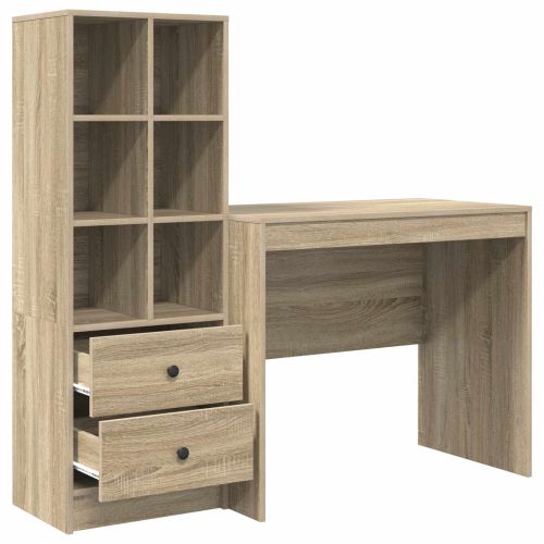 Бюро с чекмедже с рафт със съхранение 2 pcs Сонома дъб