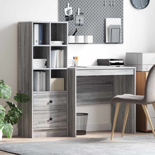 Бюро с чекмедже с рафт със съхранение 2 pcs Сив Сонома