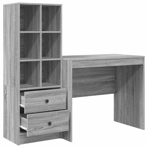 Бюро с чекмедже с рафт със съхранение 2 pcs Сив Сонома