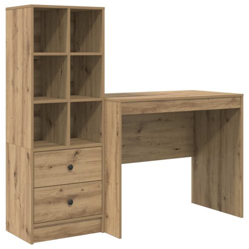 Бюро с чекмедже с рафт със съхранение 2 pcs Дъб