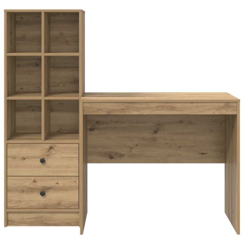 Бюро с чекмедже с рафт със съхранение 2 pcs Дъб