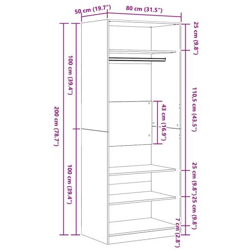 Гардероб с рафт Дъб 80 x 50 x 200 см Инженерно дърво