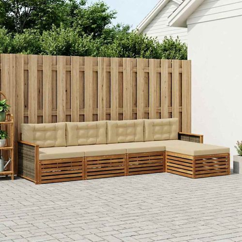 Комплект дивани за открито 5 pcs Натурален и Бежов