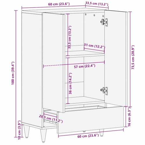 Висок шкаф Кафяво 60 x 33,5 x 100 см Солидно мангово дърво