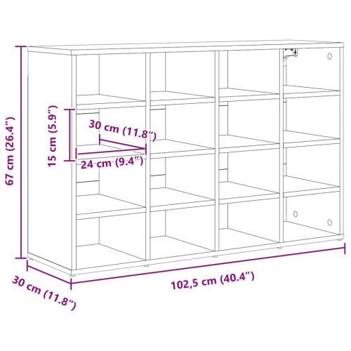 Шкаф за обувки Бетонно сиво 103 x 30 x 67 см Инженерно дърво