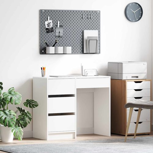 Бюро с чекмедже Бяло 90 x 37.5 x 75 см Инженерно дърво